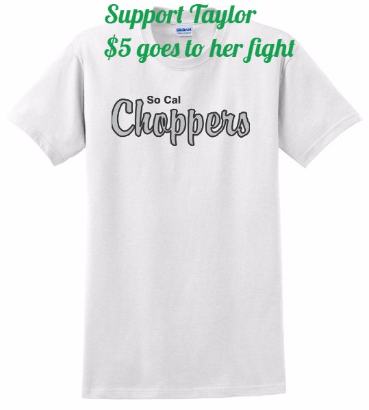SoCalChoppers's tweet photo. Thanks to Amy Moore you can now purchase Chopper Spirit wear and a Taylor Strong T-Shirts.  Order before 9/30/2016
https://t.co/zD97emy0vC https://t.co/ZcQQZtewqG
