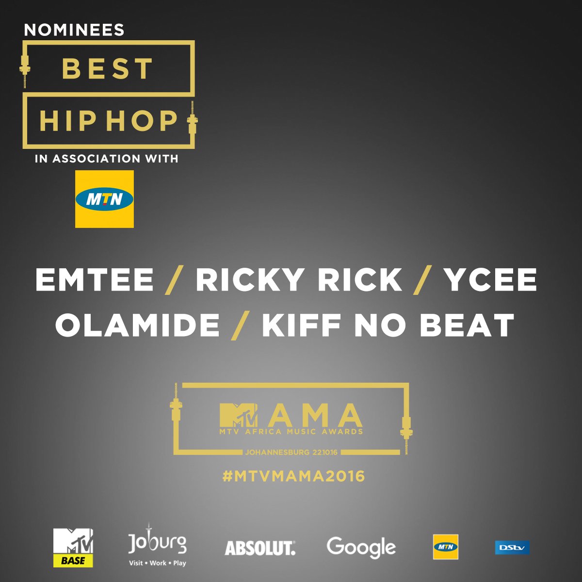 MTVBaseAfrica's tweet photo. #MAMANominees for Best Hip Hop | Tweet or quote using #MAMAVote + (Nominee) + #BestHipHop to vote for your favourite artists. https://t.co/J8walRuEQz