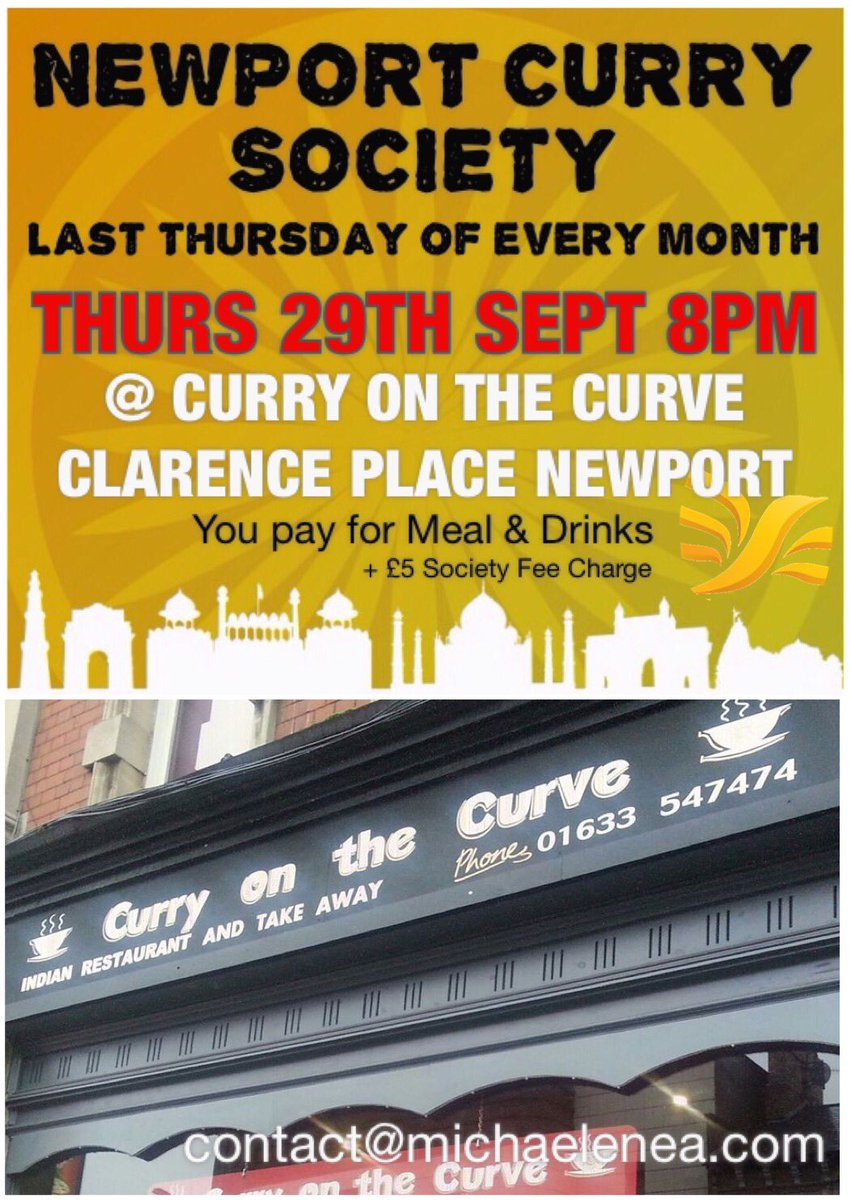 NEXT THURSDAY - WE'RE BACK!  Thursday, 29th September 8pm. Curry On The Curve Restaurant
Clarence Place. Full T&amp;Cs: 
facebook.com/newportcurryso…