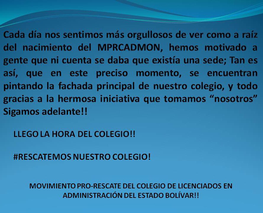 Cole_EdoBolivar's tweet photo. #RescatemosNuestroColegio #Licenciados #Administración #CLAEB #Union #Equipo #FECLAVE #MPRCADMON https://t.co/0tCcuoBkoh
