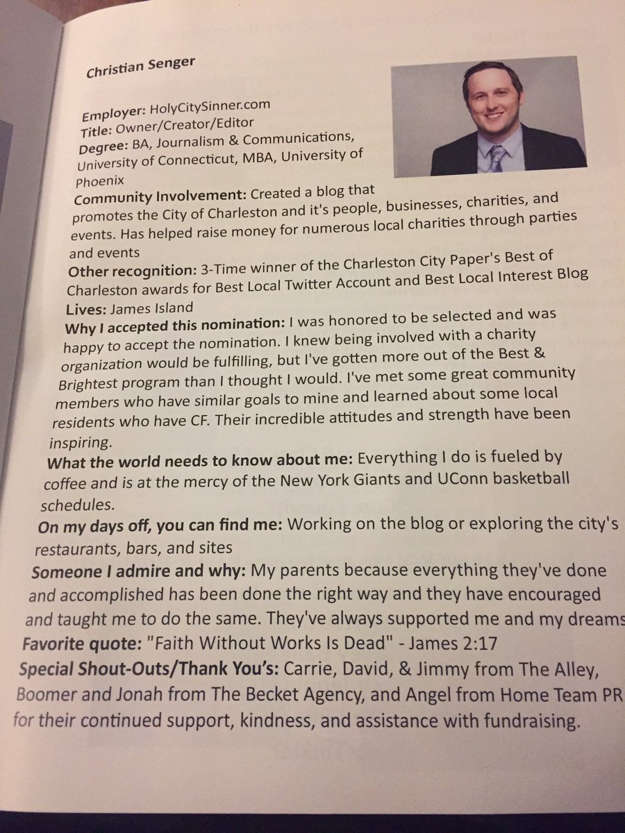 HolyCitySinner's tweet photo. My @CFF_SC "Best & Brightest" bio with shouts to @TheAlleyChas @theBECKETagency @angelpostell. Submitted before @NelwaterPR's huge help :/ https://t.co/KYzQQEwFjt