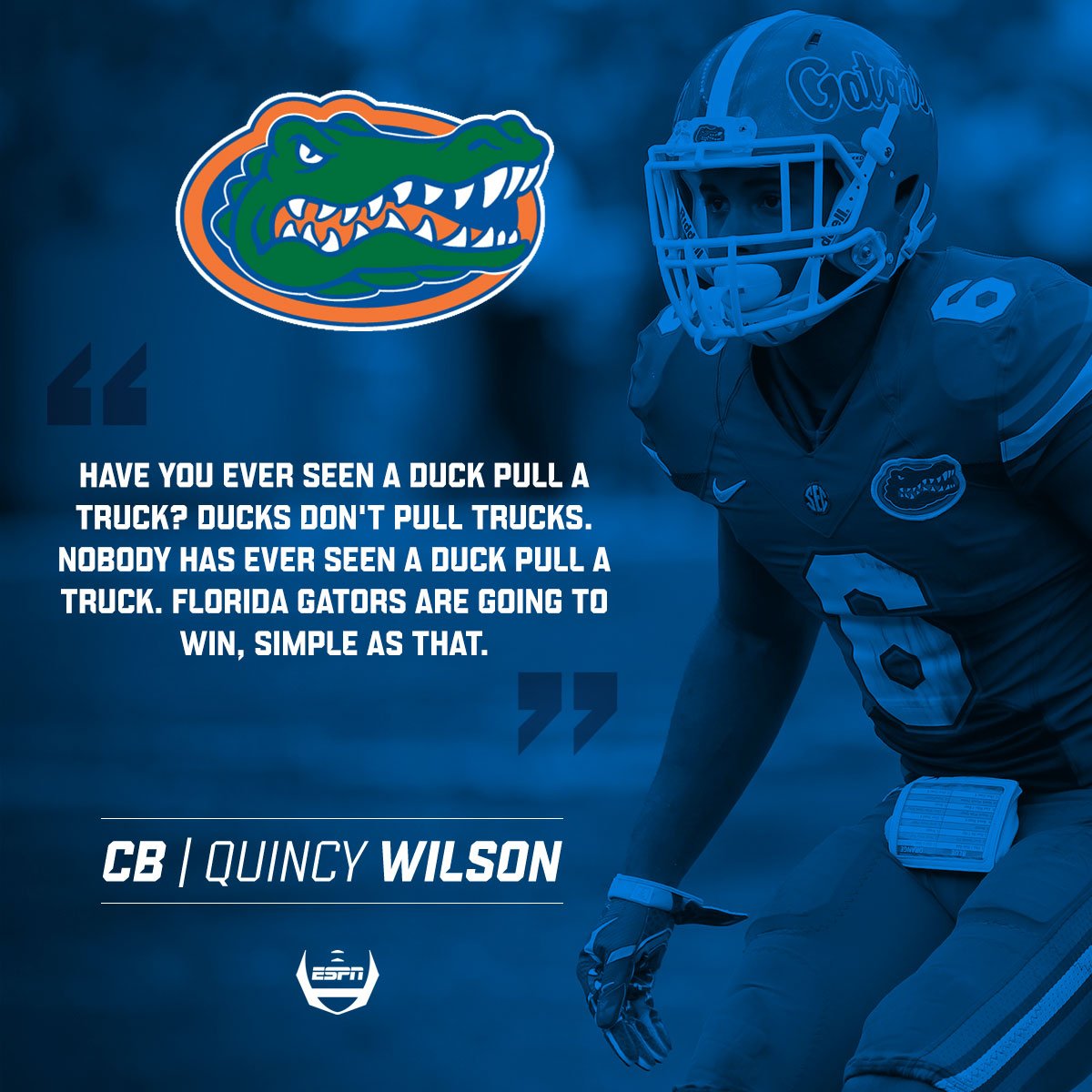 ESPNCFB's tweet photo. Florida CB Quincy Wilson had some things to say ahead of the Tennessee game this weekend. https://t.co/QK0K9BtgPq