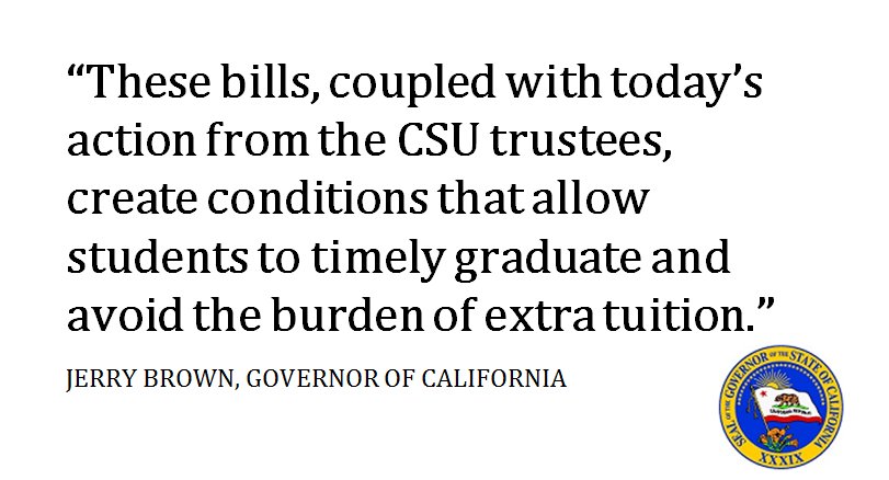 GovPressOffice's tweet photo. .@JerryBrownGov Signs CSU and Community College "Promise" Bills, Commends Efforts to Boost 4-Year Graduation: https://t.co/a6Hp6KzSI6 https://t.co/T4zAEFPtcr