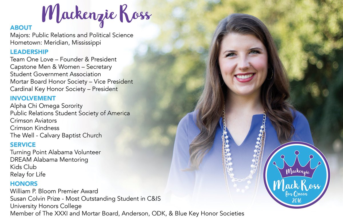 For the past 3 years, Mackenzie has said "yes" to every opportunity to get involved and give back. Vote for her on Tuesday! #MackRoss4Queen