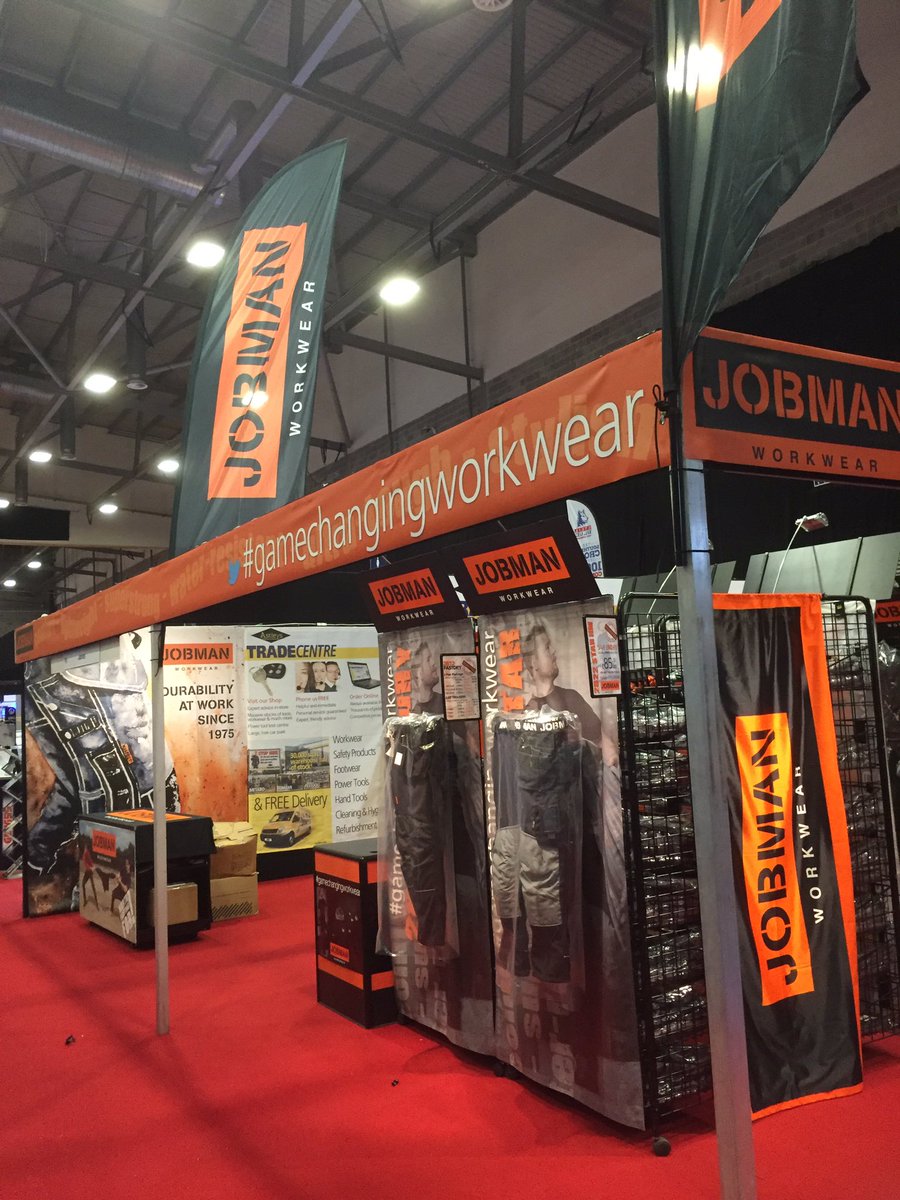 jobman's tweet photo. Part of a VERY orange #gamechangingworkwear stand. #megadeals from tomorrow @Toolfair @Elexshow @checkatrade #loadsofstock #trybeforeyoubuy https://t.co/SkqTzB8DQZ