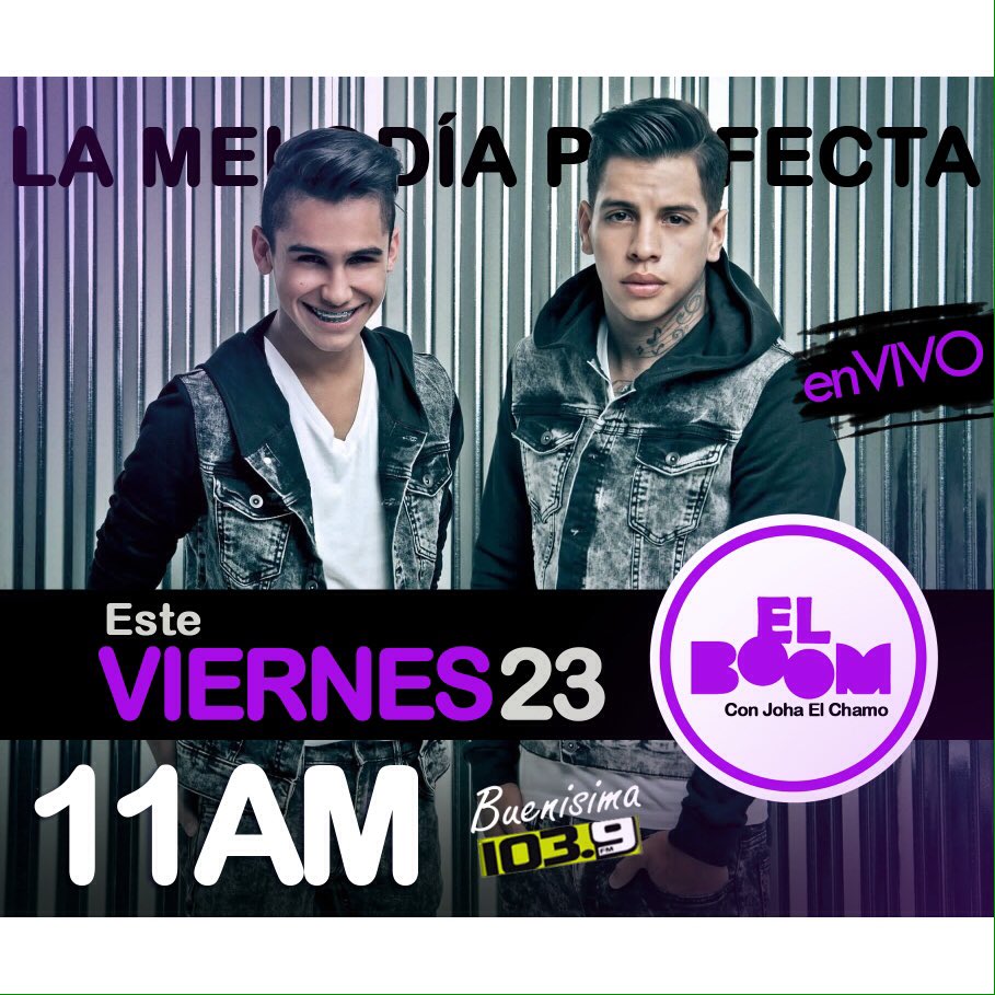 Este viernes 23 <a href="/MelodiaPerfect/">Gio y Gabo - La Melodia Perfecta</a> totalmente en vivo en <a href="/elboomradio/">EL BOOM RADIO</a> a partir de las 11AM en entrevista con <a href="/oficialelchamo/">Joha El Chamo</a> así que pendientes