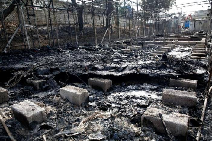 gemRefuge's tweet photo. Last night fires broke out at the Moria refugee camp in #Lesbos destroying 60% of the camp... https://t.co/LEifg0ClIO