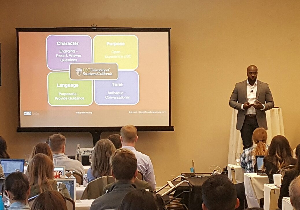 NathanInSeattle's tweet photo. @JuntaeDeLane shares how @USC creates their #DigitalBrand voice. True Representative of Palmam qui meruit ferat. #LIFTSocial https://t.co/jMIbCXYqND