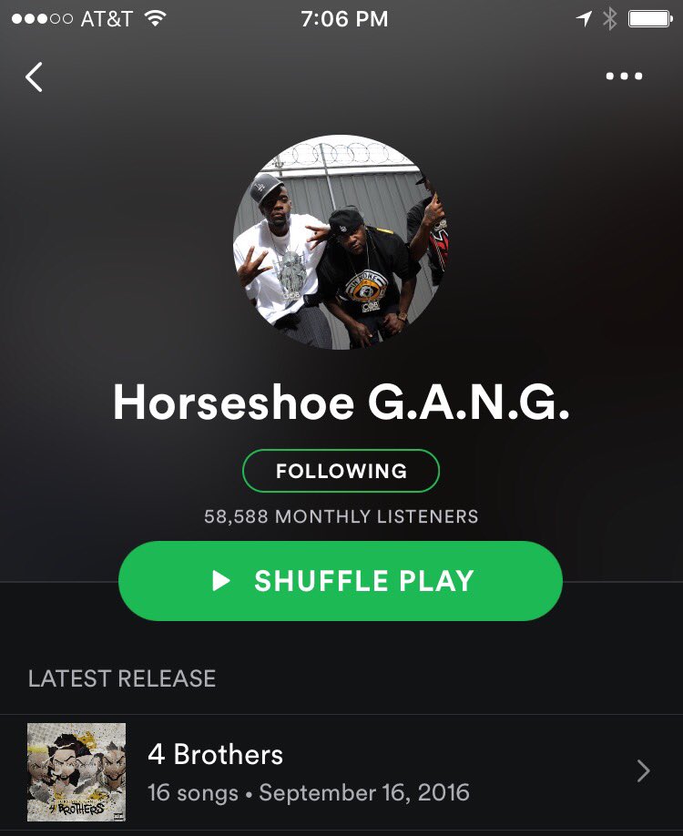 Seven13music's tweet photo. We started at 5k @Spotify listeners & now @HORSESHOEGANG is at almost 60k!!! #LetsKeepBuilding #COB #Seven13 https://t.co/EUAEBHH8uS