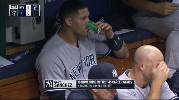 BronxBomberBall's tweet image. Gary Sanchez (18 HR) is one home run behind Brian McCann (19 HR) in roughly 240 at-bats less than him but that's none of my business.