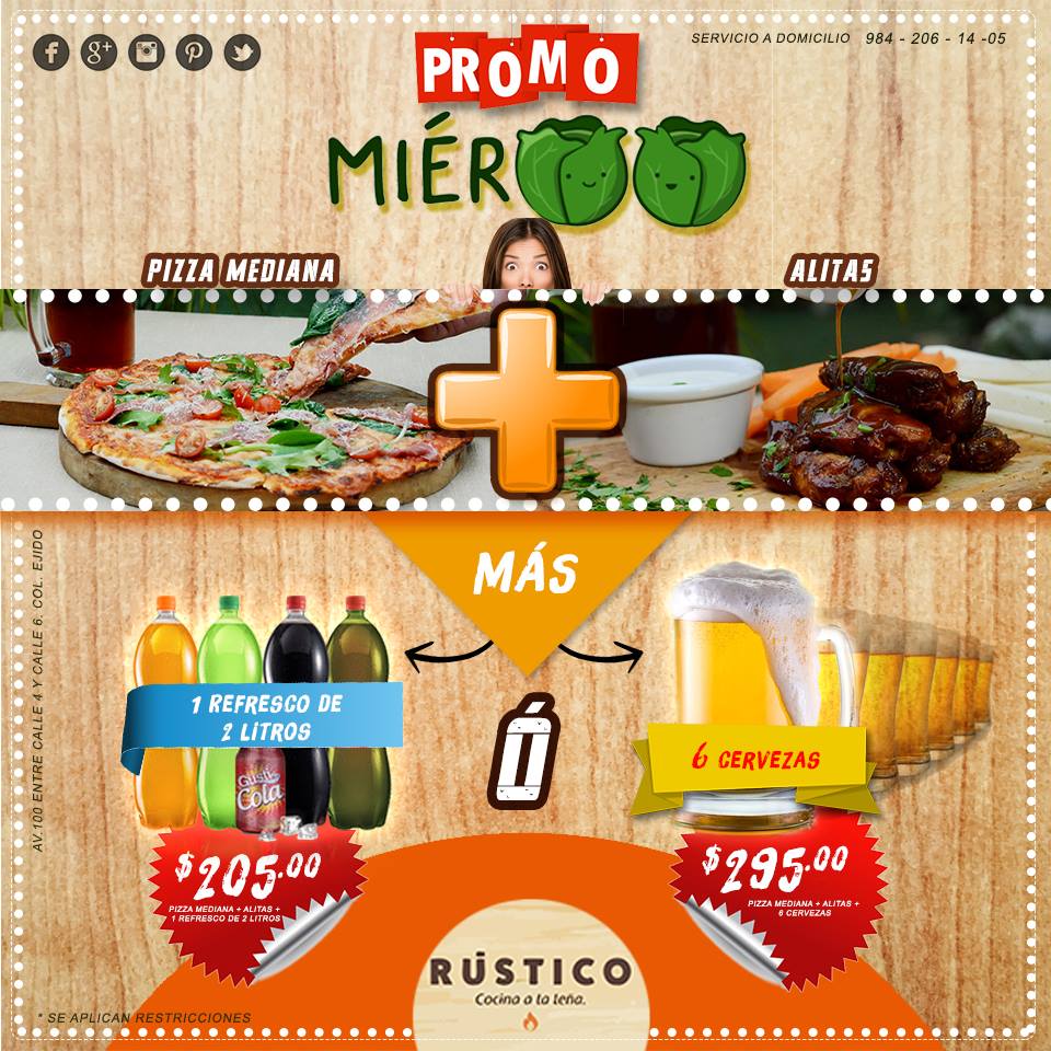 ComeRustico's tweet image. 10 ALITAS+PIZZA+REFRESCO por $205 
10 ALITAS+PIZZA+6CERVEZA por $29
Pide a domicilio 984-206-1405, visitanos AV100 entre 4 y 6 col. ejido.