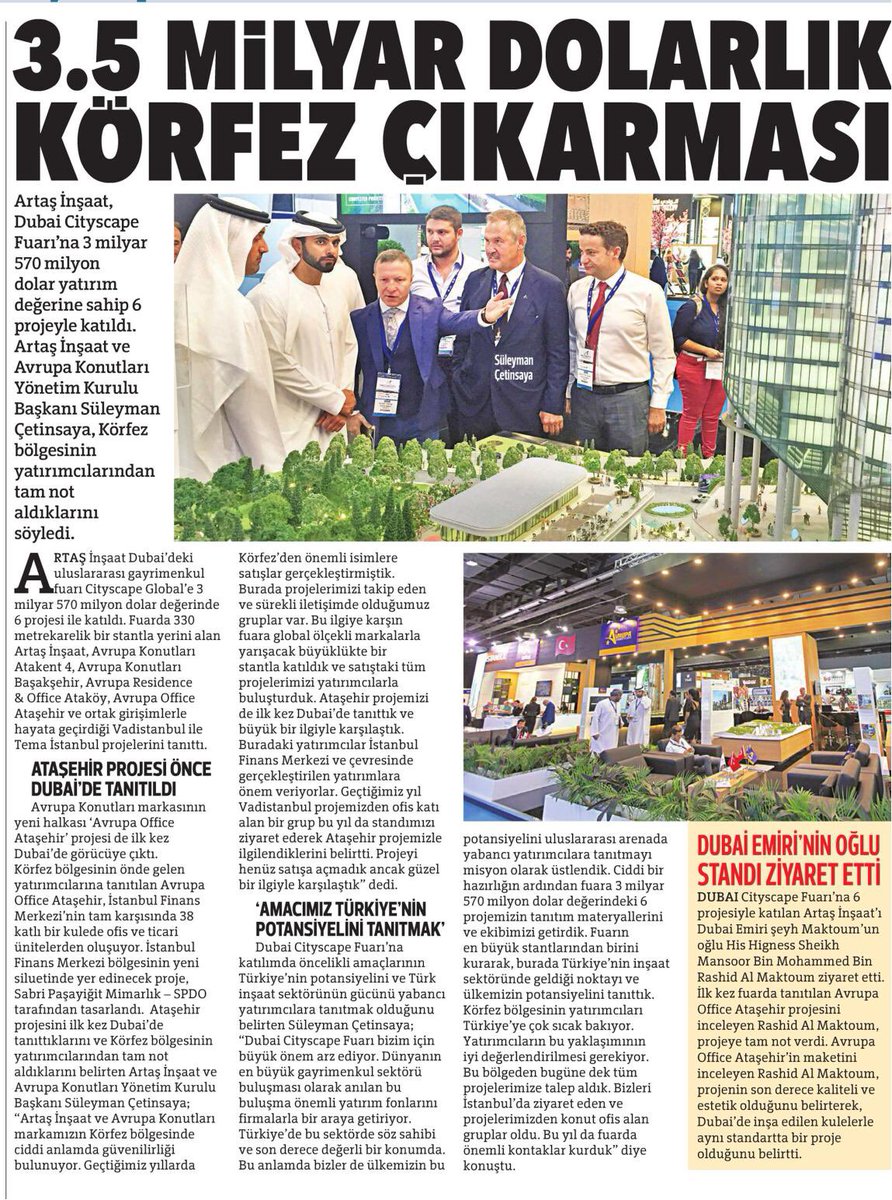avrupakonutlari's tweet photo. Bugünkü Hürriyet Gazetesi Haberimiz. #artas #cityscape2016 #cityscapeglobal #turkey #istanbul #süleymançetinsaya https://t.co/pDabEz89Tv