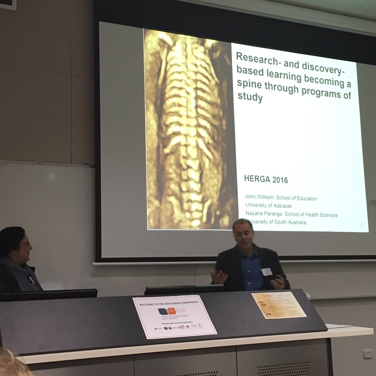 drsarahlist's tweet photo. John Willison and Nayana Parange speaking about creating spines of curric across under &amp; postgrad programs #herga #herga16 @HergAdelaide https://t.co/1ZtYgLwk8Q
