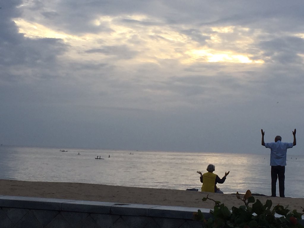 thekiranbedi's tweet photo. Puducherry Beach at 6.30 AM, this morning. (Near the Ashram and White  Town)--A blessing-- https://t.co/OgbsjT7wbC