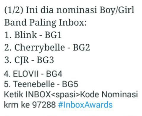Jangan Lupa Dukung <a href="/Cherrybelleindo/">Cherrybelle Indonesia</a> Di Inbox Award..Caranya Ketik INBOX BG2 KIRIM KE 97288..#InboxAwards