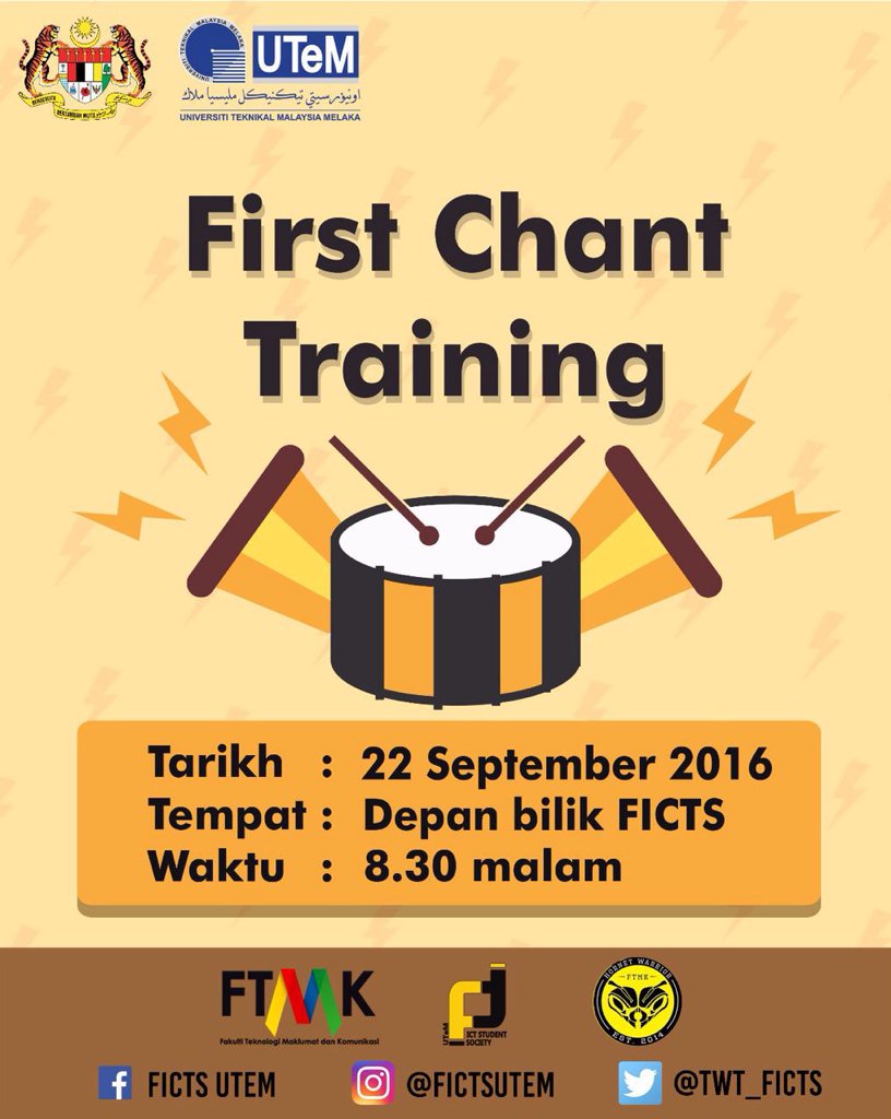 twt_FTMK's tweet photo. 8.30 MALAM INI (22/9) akan diadakan CHANT TRAINING SAF !! JOM TURUN RAMAI RAMAI GENG! #supportFTMK #GOFORGOLD https://t.co/3tTZRedGRb