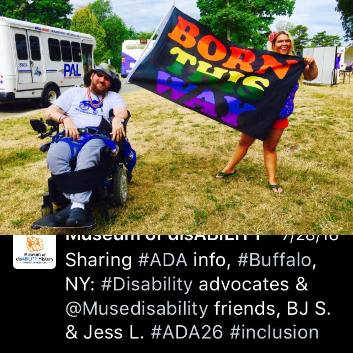 xxjessabugxx's tweet photo. I ended up on the #museumofdisabilityhistory with me and my #friend Bj holding #bornthisway #flag #disabilityrights #disability #ihaveautism https://t.co/Cu51s0b4Zf