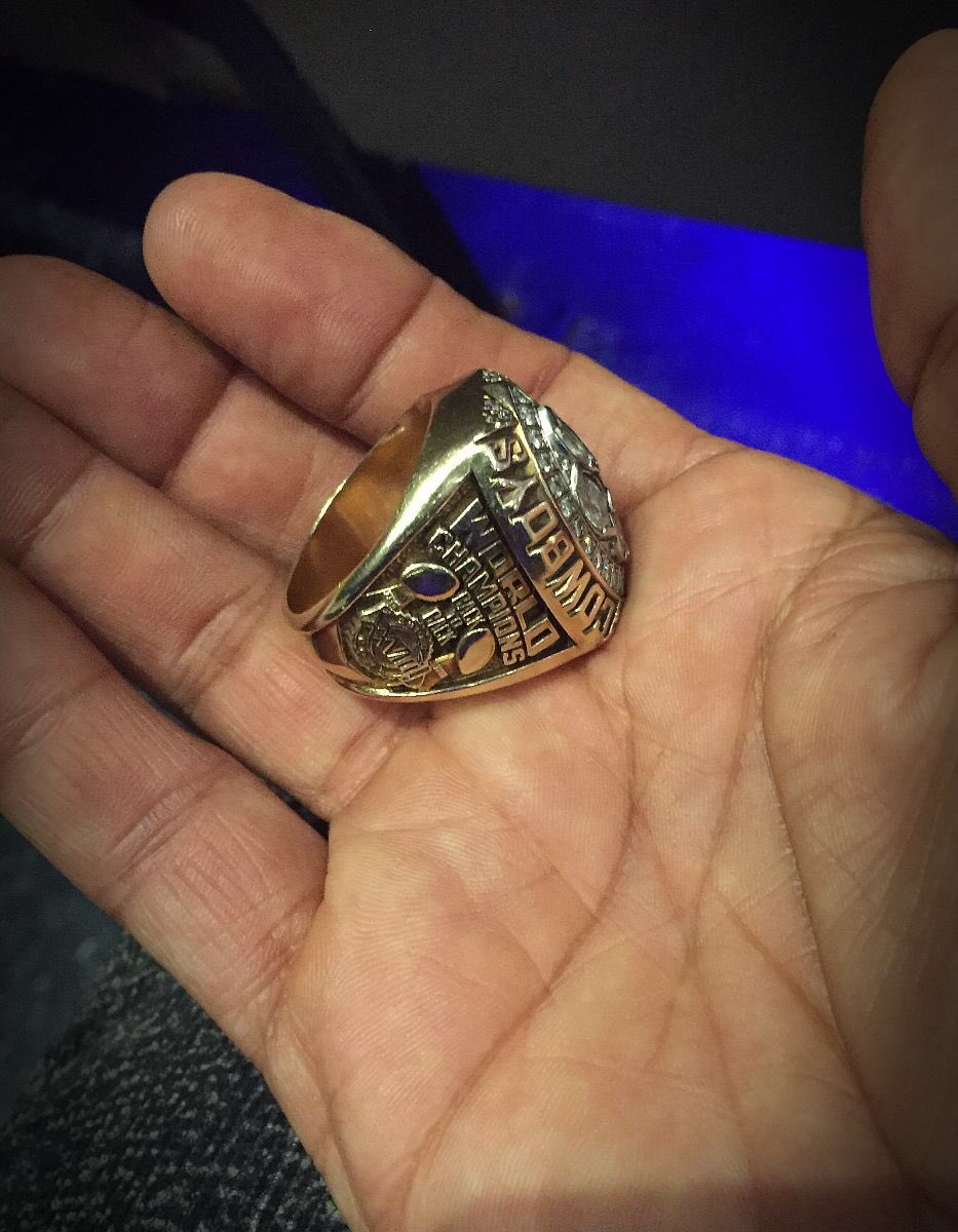 Sammy317's tweet photo. He let me hold one of his Super Bowl rings :) #KennyGant @dallascowboys @fcanews #NightOfChampions @CFMiami #CFMiamiPB Many lives changed https://t.co/CK7EdhIAG7