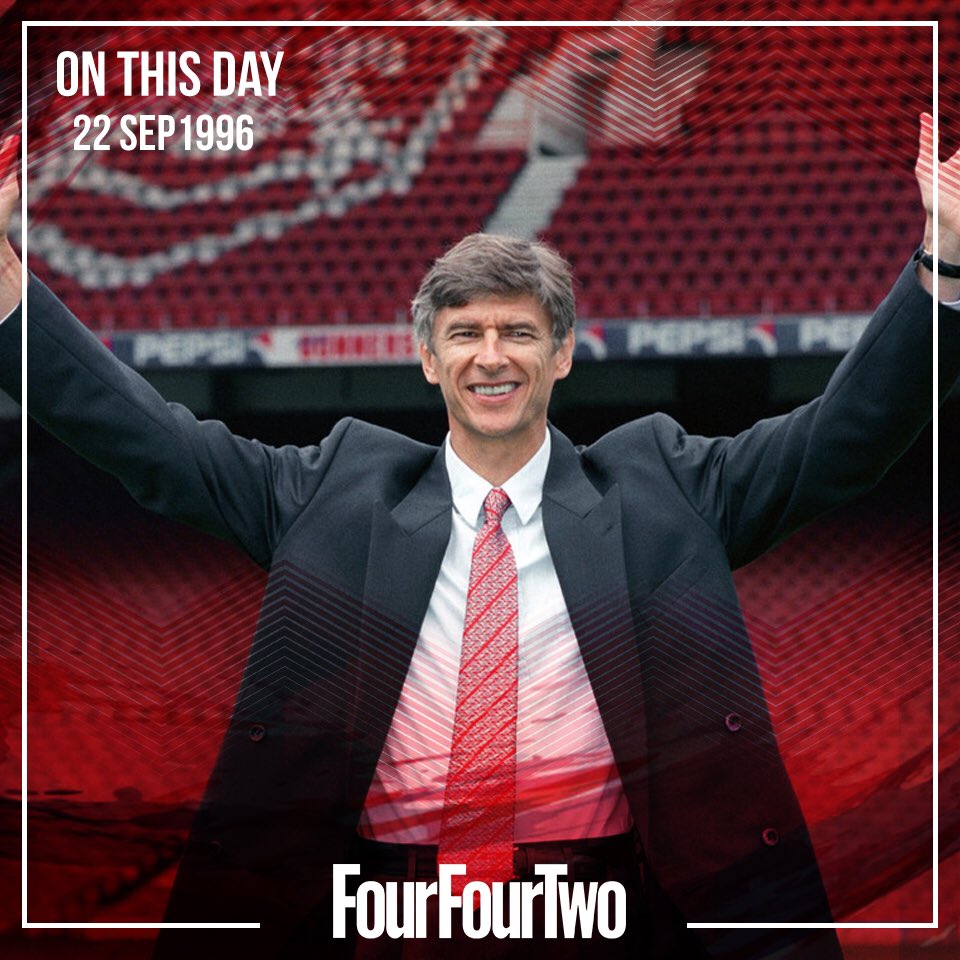 FourFourTwoMY's tweet photo. On this day, 20 years ago, Arsene Wenger was unveiled as @Arsenal manager. #FFThrowback https://t.co/w6RW5eim8N