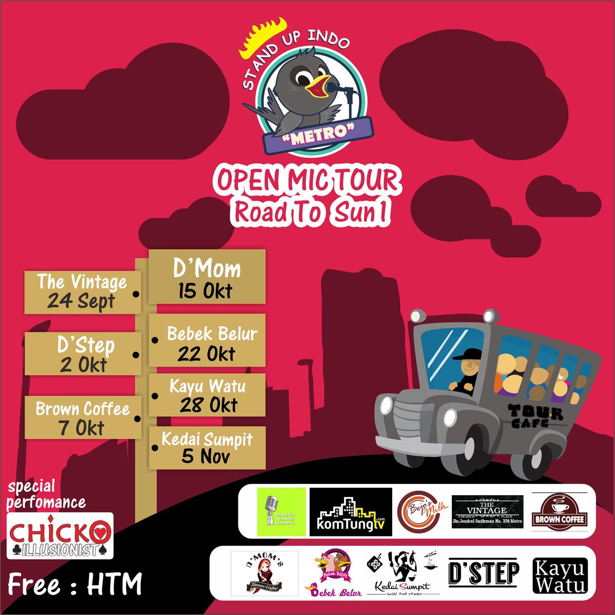 Brem ! Baru nih, open mic tour standup comedy metro road to sun 1, kt akn hadir di cafe" ini, yuk nyoba open mic !