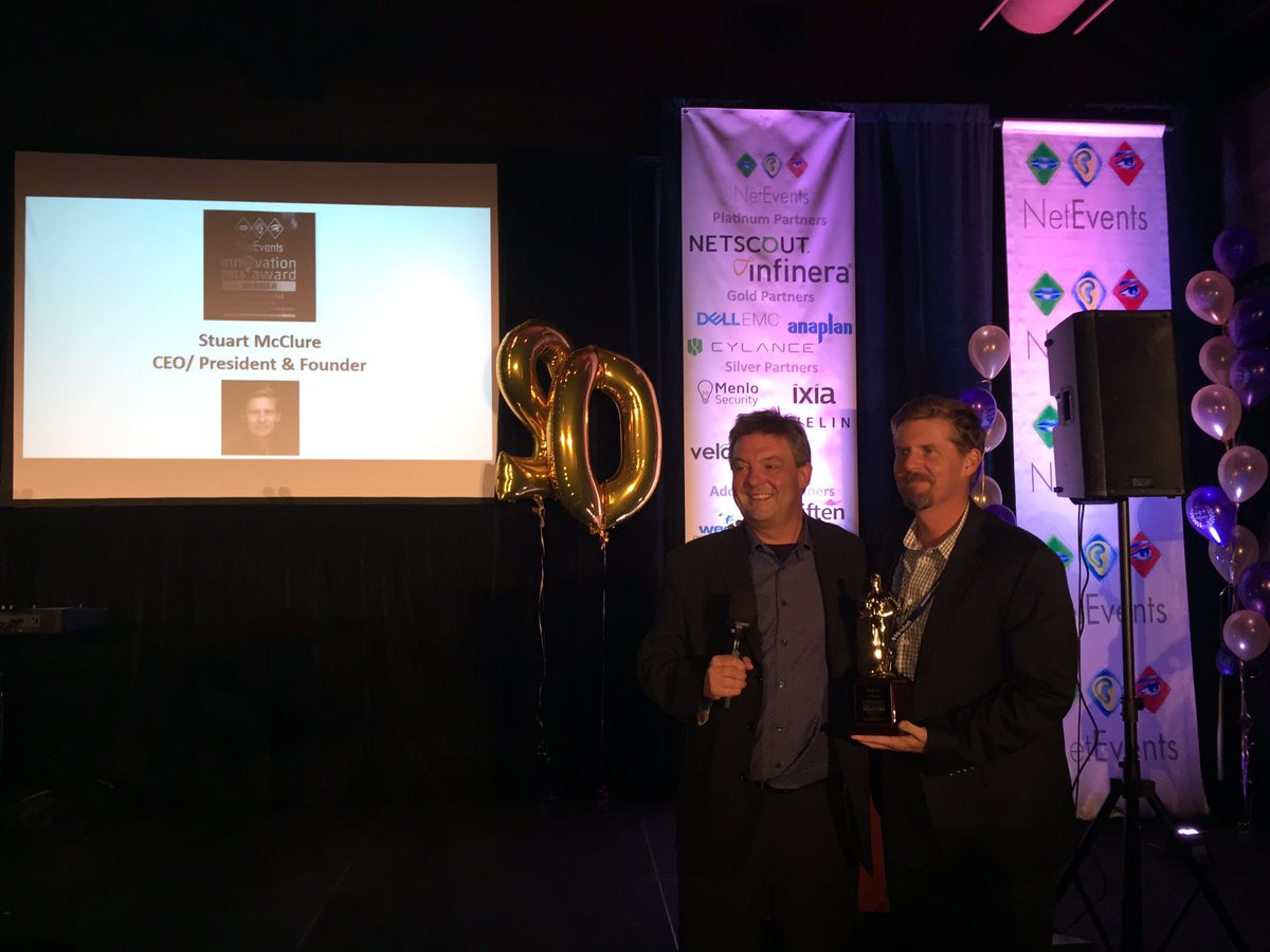 NetEventsTV's tweet photo. This year's innovation #idol award winner : @stuartmcclure @cylanceinc !!!!! Congrats!!! https://t.co/tMN4d4Fzxw