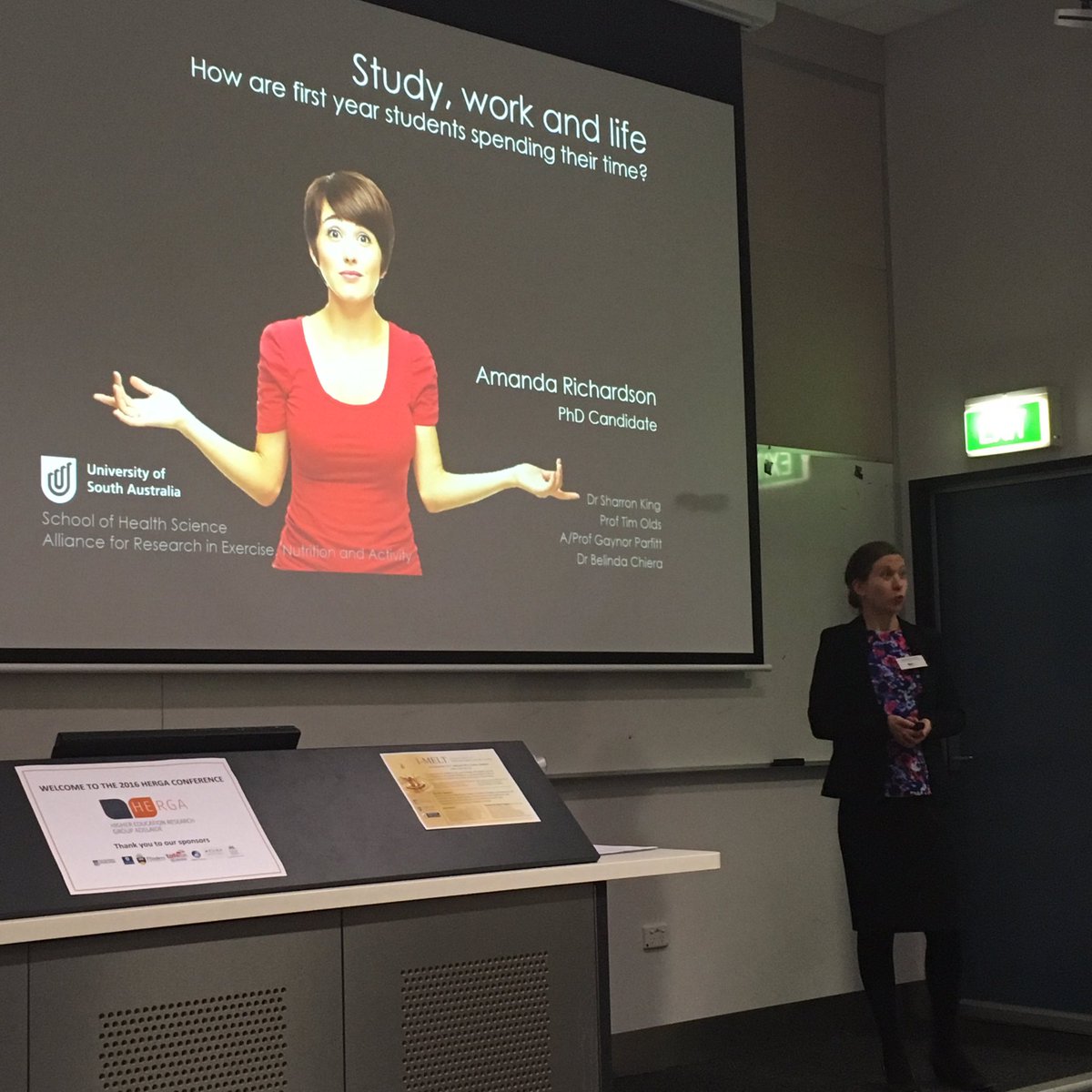 drsarahlist's tweet photo. Amanda Richardson from @UniversitySA -how do 1st year #students spend their #time @HergAdelaide #herga #herga16 #edresearch #edtech https://t.co/4KkXdF3Yeb