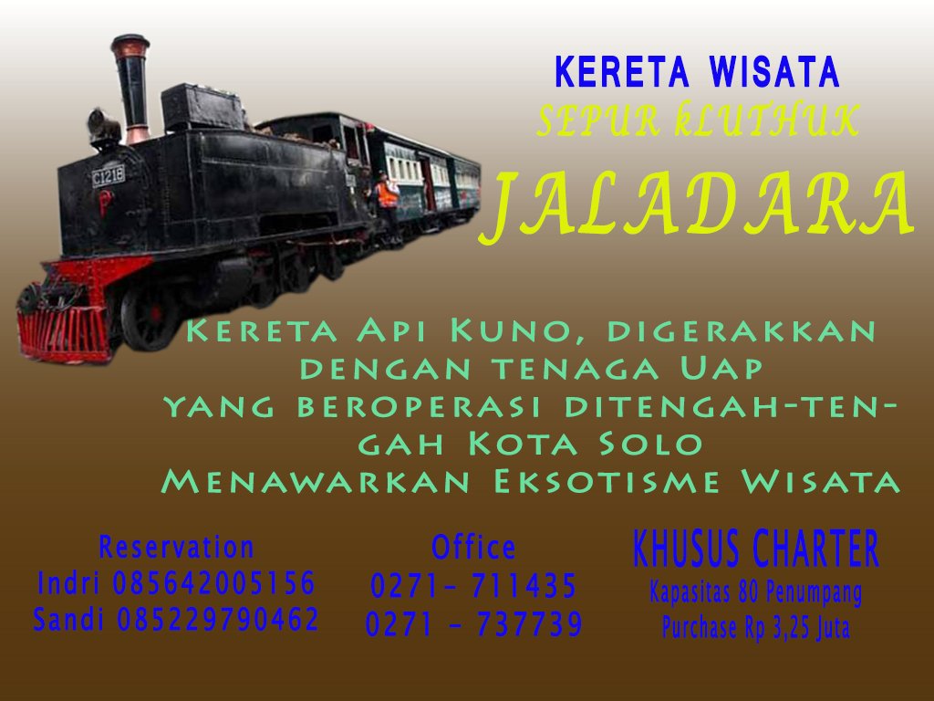 PEMKOT_SOLO's tweet photo. Mari berlibur ke Solo.. ada Sepur Kluthuk Jaladara, kereta api kuno dengan tenaga uap yang menawarkan eksotisme wisata tempo dulu.. https://t.co/nGdNcXAHUS