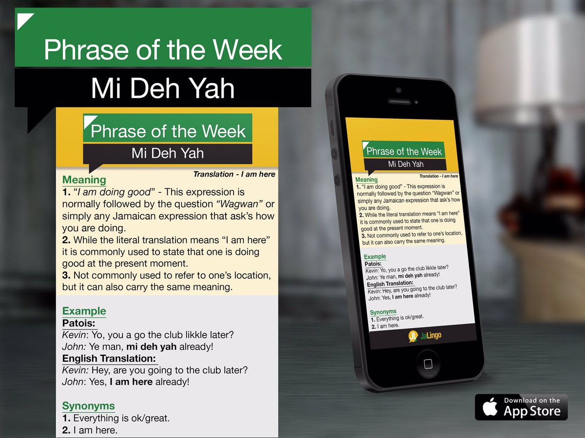 jalingojm's tweet photo. JaLingo's Phrase of the Week, Get #JaLingo now at: https://t.co/XwNlxnDb2A #MiDehYah https://t.co/b4z7Jz0fMA