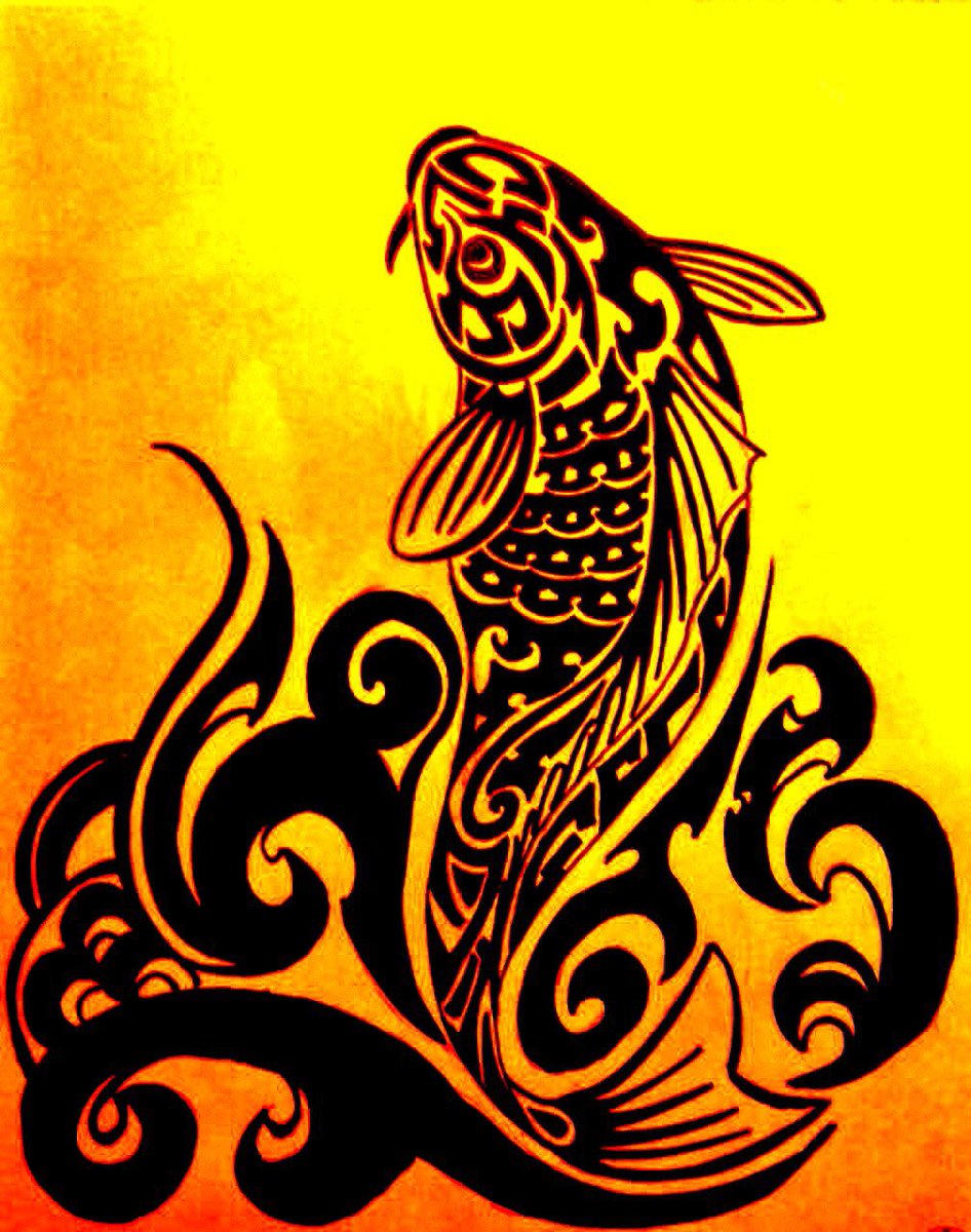 尾九 刺青画 鯉の和彫り黒豹 大入り袋 イラスト A4サイズ 白色フレーム 新品の通販