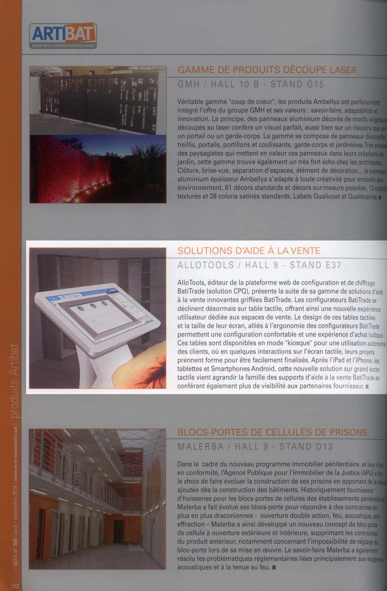 BatiTrade's tweet photo. Merci @Magazine_VMA pour votre article sur nos produits en présentation sur #Artibat. #configurateur #menuiserie https://t.co/2rXb7Eqs9u