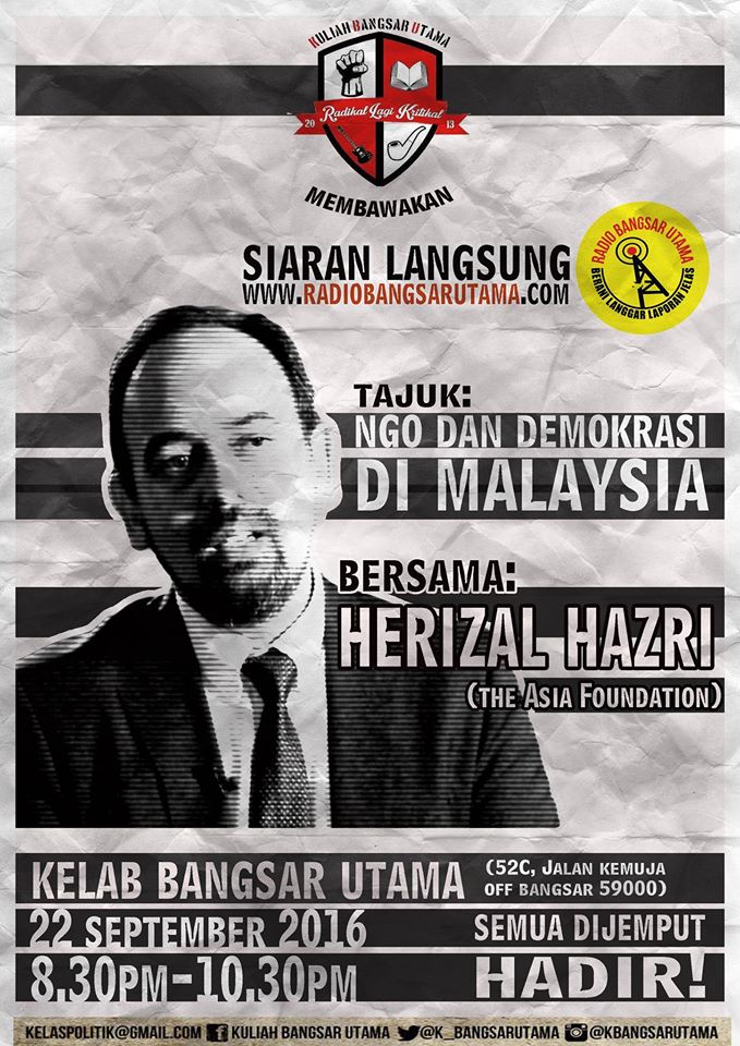 qura_ainatiqah's tweet photo. Kuliah Bangsar Utama malam ini, "NGO dan Demokrasi di Malaysia."

8.30 Malam, Kelab Bangsar Utama. Live @R_Bangsar_Utama https://t.co/62KCO7nvbw
