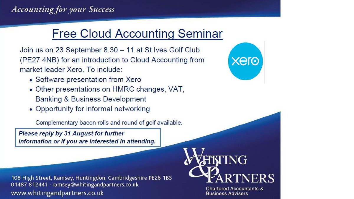 whitingsllp's tweet photo. Join us at 8.30am this Friday @stivesgolfclub to find out more about #taxdigitalisation and how @Xero can help! #stives #cloud https://t.co/dLPGv15iOz