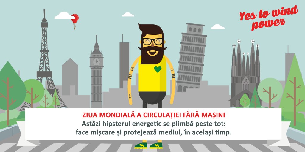 YesToWindPowerR's tweet image. Astăzi, hipsterul energetic se va plimba peste tot. Astfel, el face mișcare și protejează mediul, în același timp.