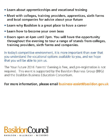 KazDuffield's tweet photo. Aged 15-19years old #Apprenticeship Your future event TODAY at Basildon Towngate 4pm-7pm - we look forward to seeing you and your Parents https://t.co/fChlth1xr9