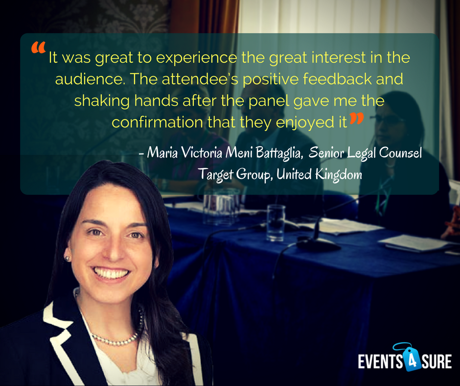 events4sure's tweet photo. @VictoriaBattaglia, #Senior #Legal #Counsel at @TargetGroupLtd, UK, speaker at #28GlobalLegalConfEx #London Sponsor https://t.co/2Qb4hIera6 https://t.co/Yz4JZLvLz4