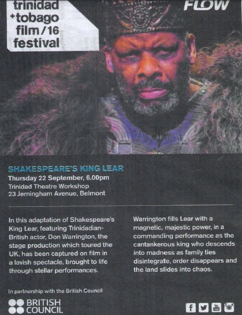British_Film's tweet photo. Tonight, @TalawaTheatreCo's KING LEAR screens at Trinidad &amp; Tobago Film Festival with @Don_warrington in attendance #ShakespeareLives https://t.co/4RuUjhikSw
