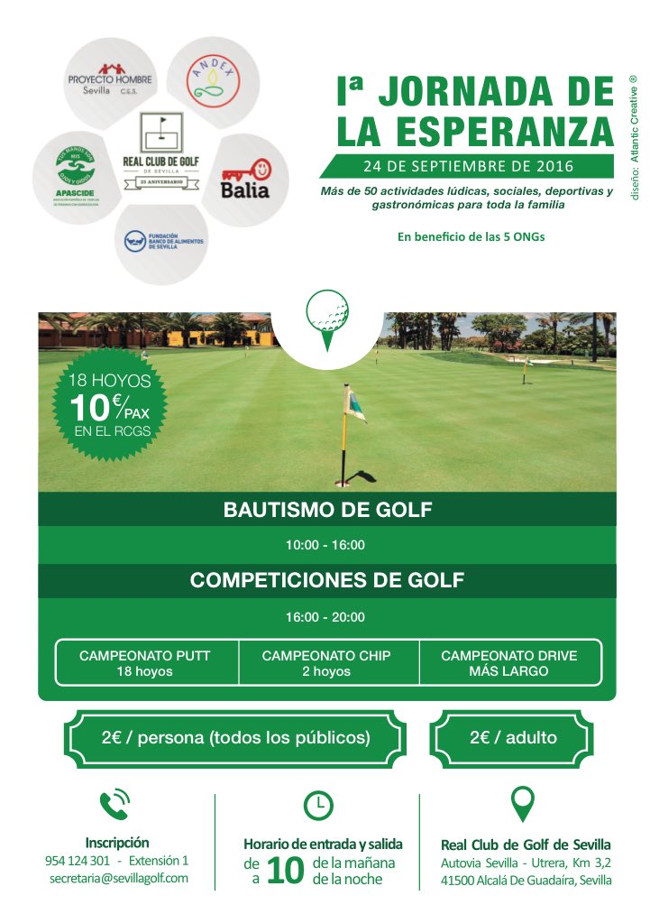 B_Alim_Sev's tweet photo. Solo quedan dos días para reunirnos todos en la jornada de la Esperanza del #RealClubdeGolf ⛳️🏌 ¿Te lo vas a perder? #5ONG #Sevilla https://t.co/LrwJoVkLFl