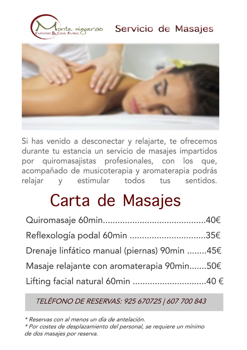 monteHigueras's tweet photo. Nueva carta de masajes que podrás disfrutar en @monteHigueras . Consúltanos para cualquier información! https://t.co/SqlsedDWJb https://t.co/iuZJMWgU1M