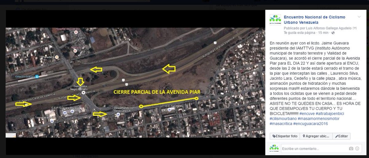 ENCUve's tweet photo. Hoy estara parcialmente cerrada la avenida piar de guacara a partir d las 2pm, dando inicio si al #encuguacara2016 @eltaximetro @trafficVZLA https://t.co/APPWkHf1dV