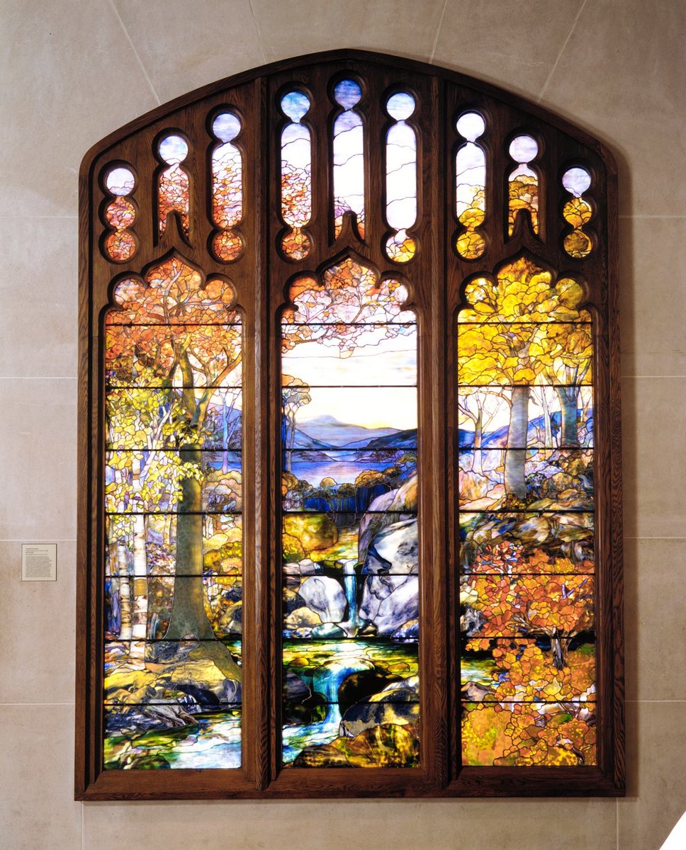 metmuseum's tweet photo. Celebrate the #FirstDayofFall with this Tiffany window which portrays rich autumnal foliage. https://t.co/vawxKpqusO #AutumnalEquinox https://t.co/O1INO7cbv3