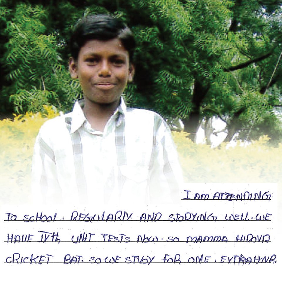 CRFtweets's tweet photo. Sponsored child Naresh wrote this funny letter: "Mamma hid our cricket bat so we would study for one extra hour." https://t.co/UorJwXbh3S