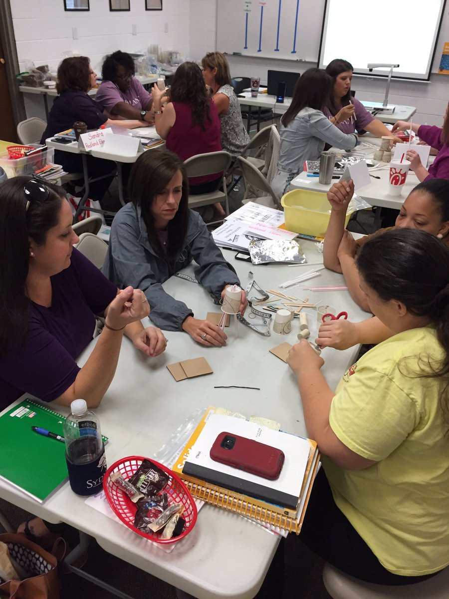 SethHouse6's tweet photo. 2nd grade teachers building towers at yesterday's Matter training. @amstiAUsome #amstirocks https://t.co/69VlMz9K7s