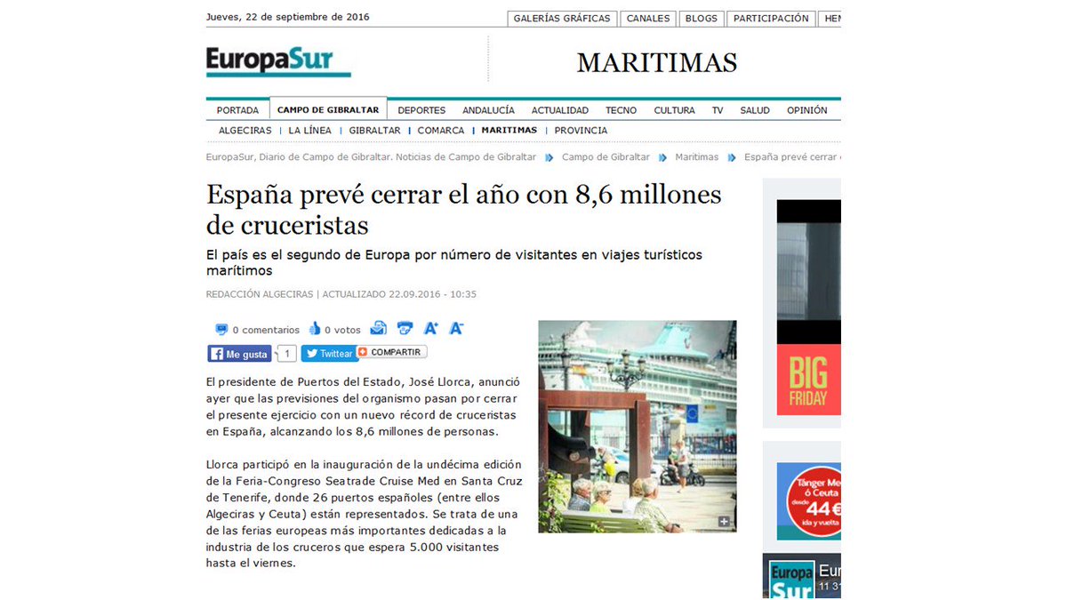 PuertosEstado's tweet photo. España prevé cerrar el año con 8,6 millones de cruceristas. https://t.co/Dsf6G076Rt @europa_sur #SCM2016 #BlueCarpetFever #PortsofSpain https://t.co/kDqdWBBRaB