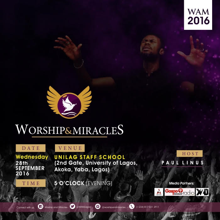 TheJuwonAmos's tweet photo. Get Ready 

September 28th 

"Worship &amp; Miracles" [@WAMLagos] 

See details: https://t.co/4kmDWRqgIg https://t.co/Z4dGMovuu4
