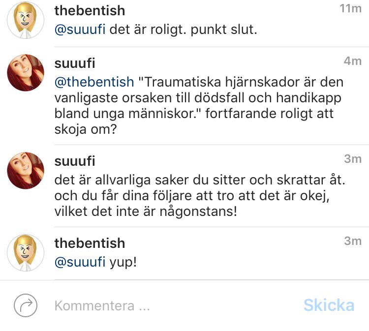 sssofiejansson's tweet photo. kan någon snälla berätta vad som är kul? för jag förstår inte? en person som ändå ska va en "förebild" pfft https://t.co/DjjtJKqWZJ