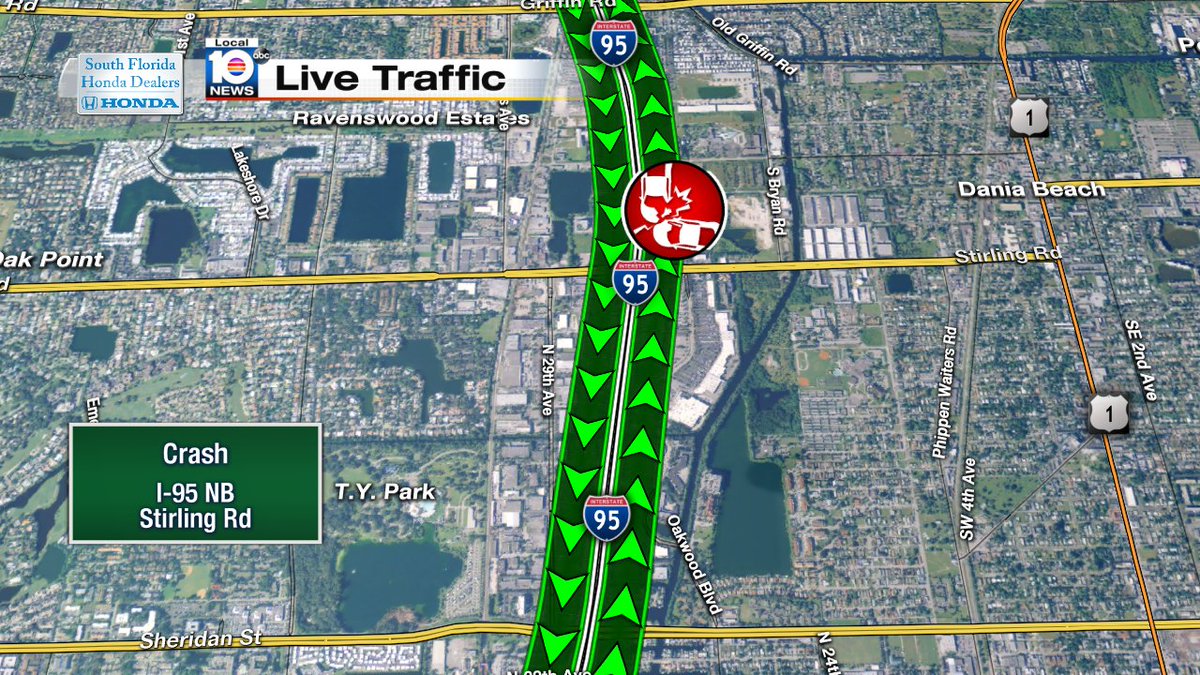 Crash on I-95 NB at Stirling Rd #traffic https://t.co/Z8q7HtcFfs