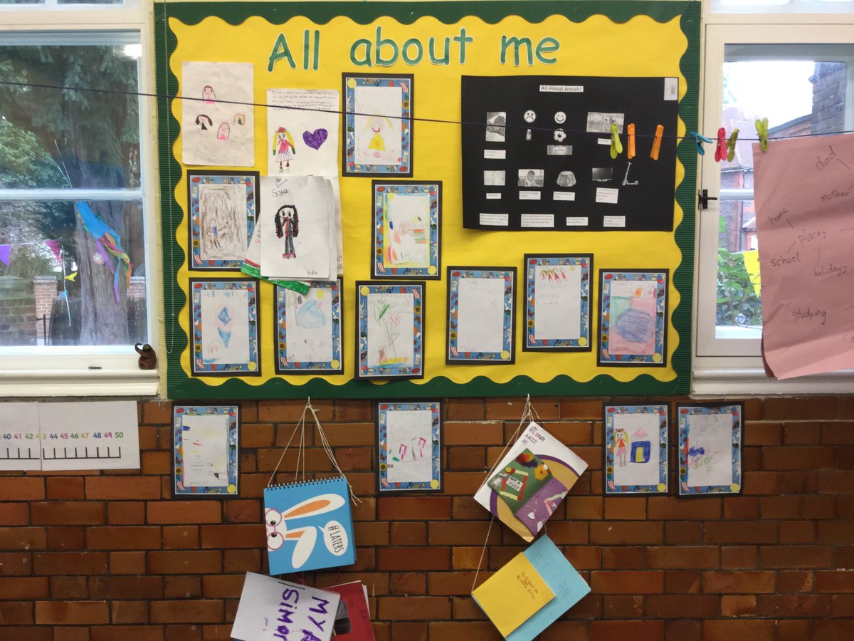 MissPaalanen's tweet photo. Our first topic is "All about me". Here are some of the work children did during summer holidays #topicdisplay @Centralprimary https://t.co/3LAMIvb9R7