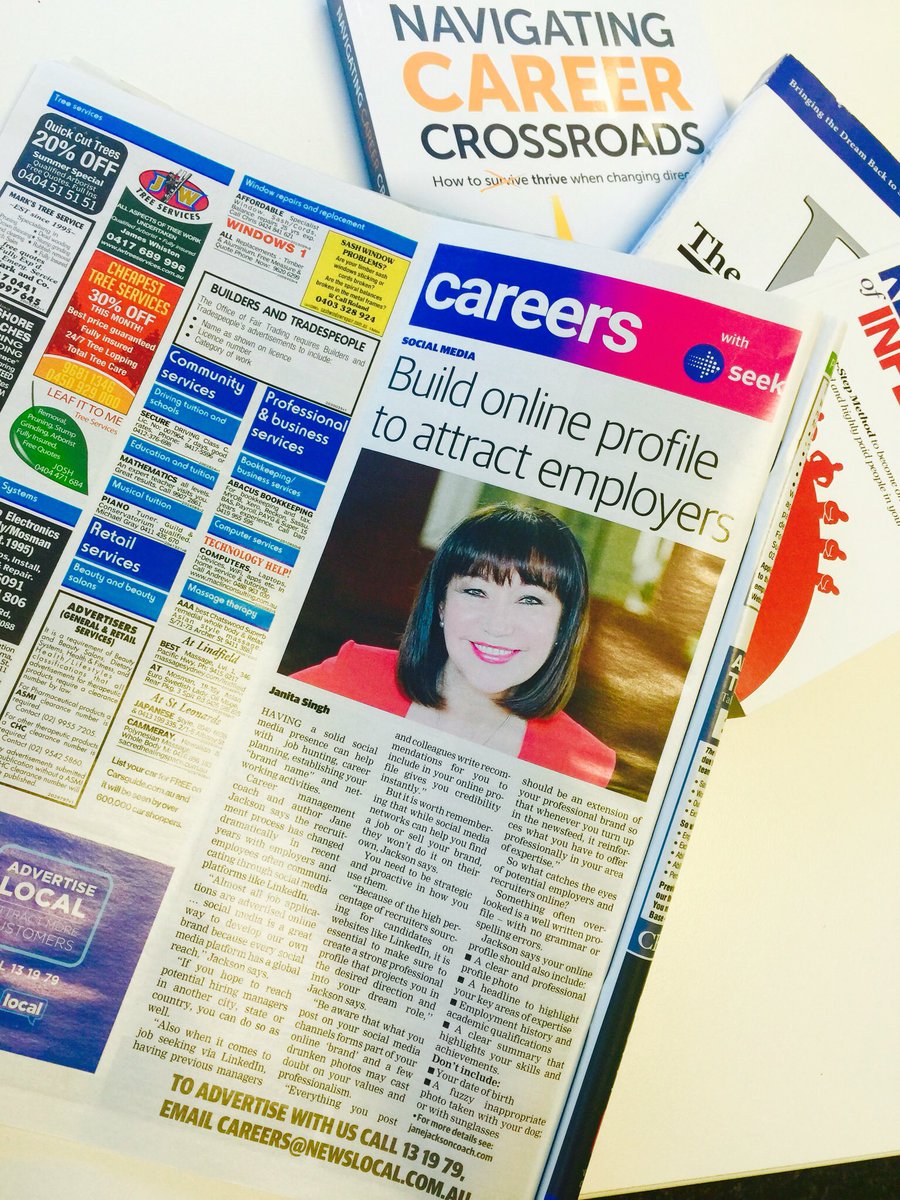 JaneCareerCoach's tweet photo. Delighted to be featured in @Sydney_Now this week! Build your online profile #mosmandaily @MosmanDaily https://t.co/FXWPmPy3VG #LinkedIn https://t.co/U3YINeS2Rn