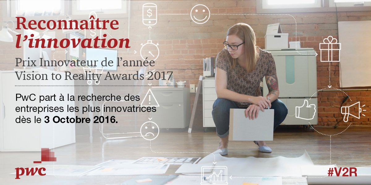 NochaneRousseau's tweet photo. Votre entreprise est à l'avant-garde de l'#innovation? #V2R Awards de @PwC_Canada_LLP est pour vous. https://t.co/5O4uRnFMWV