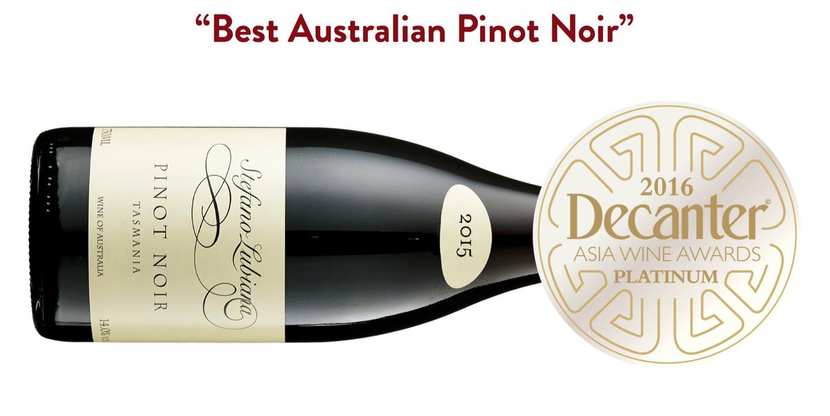 BrandTasmania's tweet photo. .@stefanolubiana 2015 ‘Estate’ Pinot Noir wins platinum trophy for BEST AUSTRALIAN PINOT NOIR at the 2016 Decanter Asia Wine Awards (DAWA) https://t.co/7hCXmkzTK9